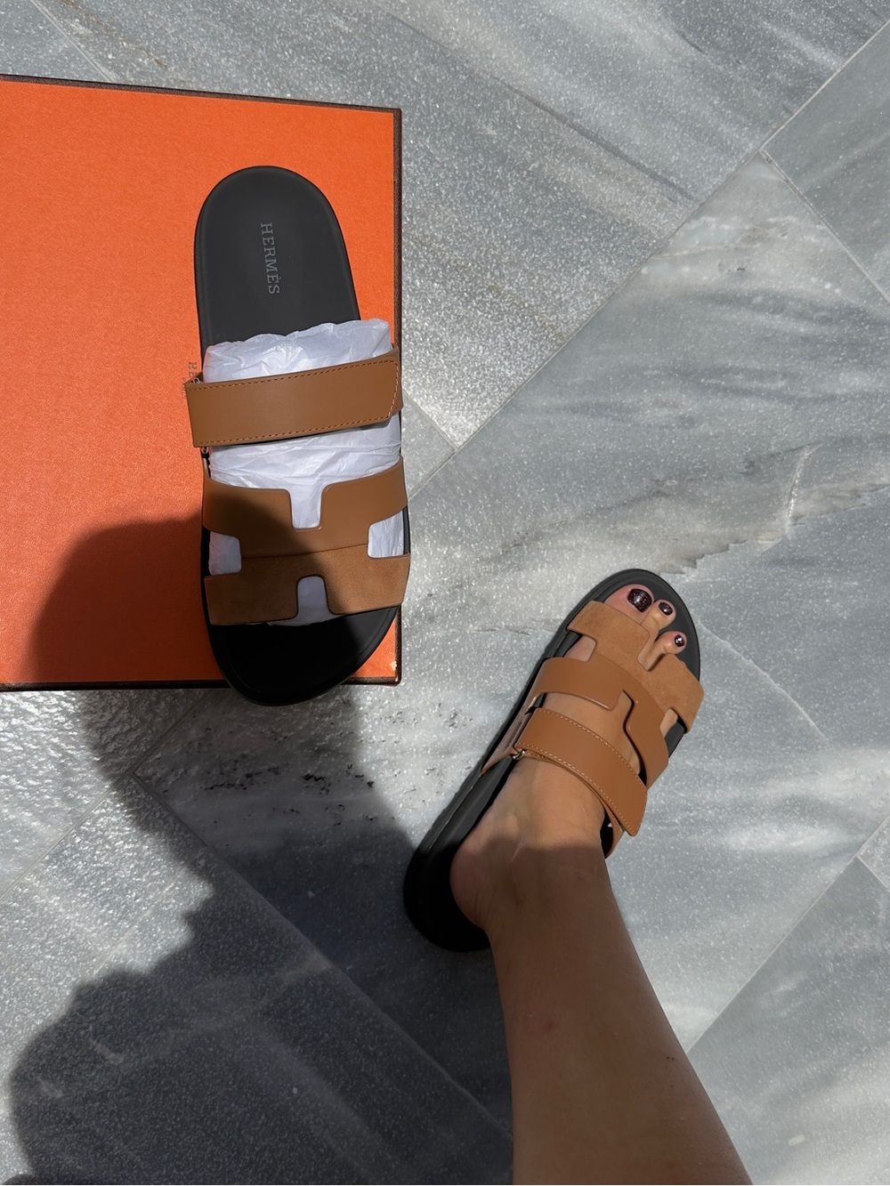 Men's / Women’s Brown Leather Slide Sandals - Picture 6 of 6